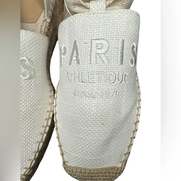 NEW H&M White Canvas Espadrilles w\embroidered Paris Athletique depuis 1970 - Picture 2 of 10